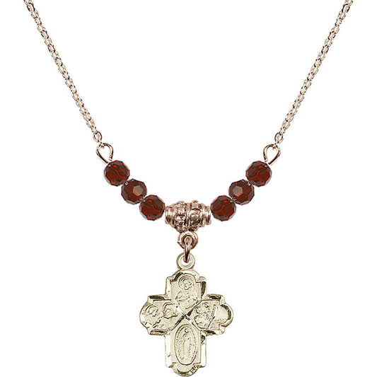 14kt Gold Filled 4-Way Birthstone Necklace with Garnet Beads - 0047