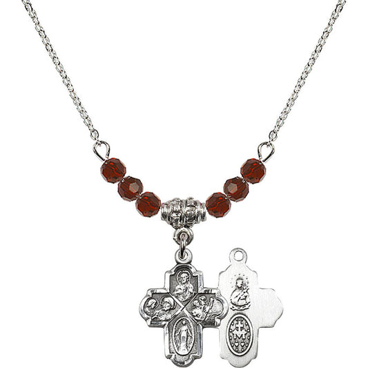 Sterling Silver 4-Way Birthstone Necklace with Garnet Beads - 0047