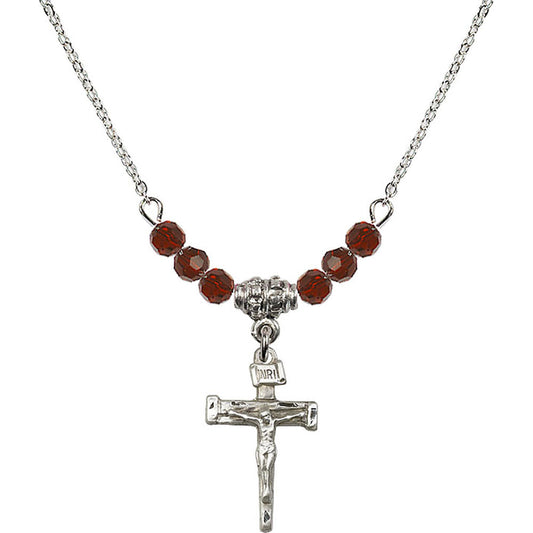 Sterling Silver Nail Crucifix Birthstone Necklace with Garnet Beads - 0072