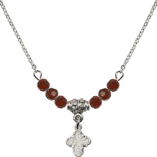 Sterling Silver 4-Way Birthstone Necklace with Garnet Beads - 0207