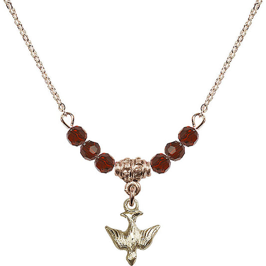 14kt Gold Filled Holy Spirit Birthstone Necklace with Garnet Beads - 0208