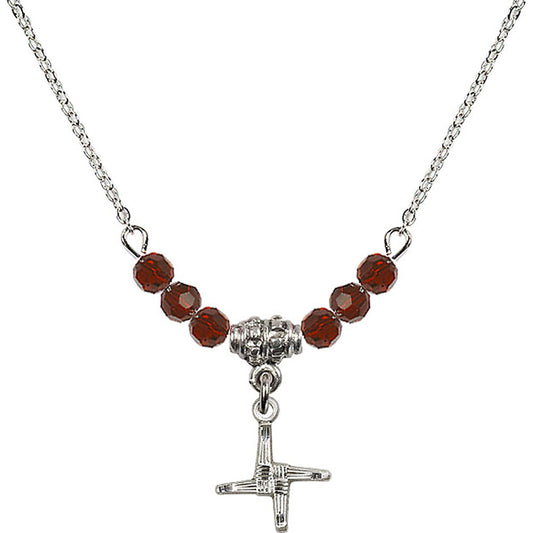 Sterling Silver Saint Brigid Cross Birthstone Necklace with Garnet Beads - 0291