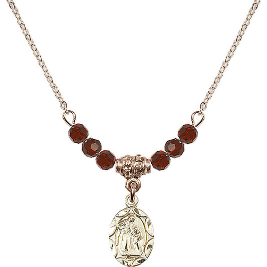 14kt Gold Filled Saint Ann Birthstone Necklace with Garnet Beads - 0301