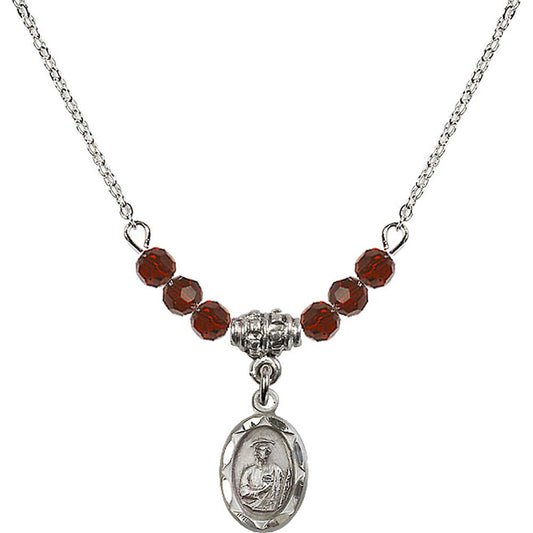 Sterling Silver Saint Jude Birthstone Necklace with Garnet Beads - 0301