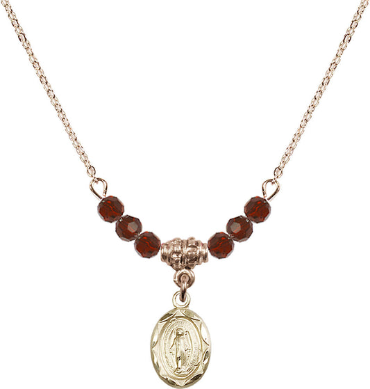 14kt Gold Filled Miraculous Birthstone Necklace with Garnet Beads - 0301