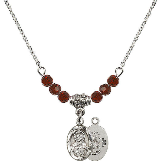 Sterling Silver Scapular Birthstone Necklace with Garnet Beads - 0301