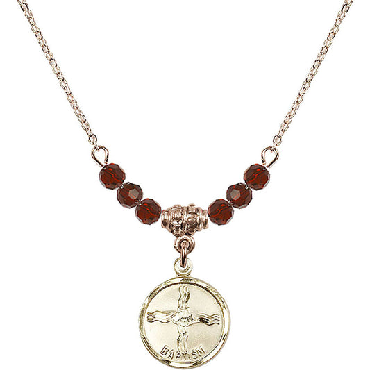 14kt Gold Filled Baptism Birthstone Necklace with Garnet Beads - 0601
