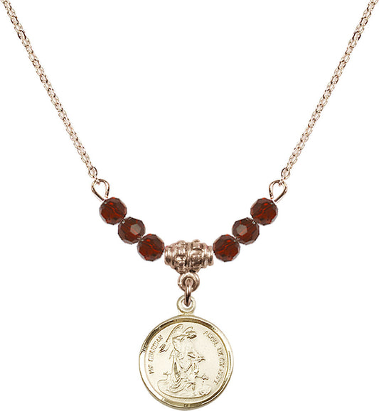 14kt Gold Filled Guardian Angel Birthstone Necklace with Garnet Beads - 0601
