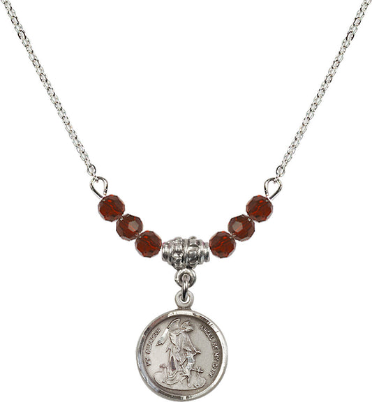 Sterling Silver Guardian Angel Birthstone Necklace with Garnet Beads - 0601