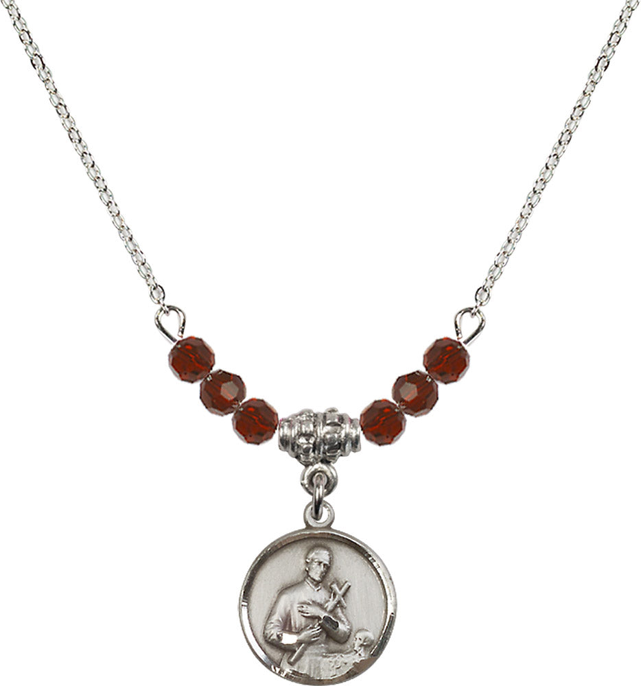 Sterling Silver Saint Gerard Birthstone Necklace with Garnet Beads - 0601