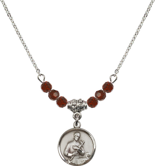 Sterling Silver Saint Gerard Birthstone Necklace with Garnet Beads - 0601