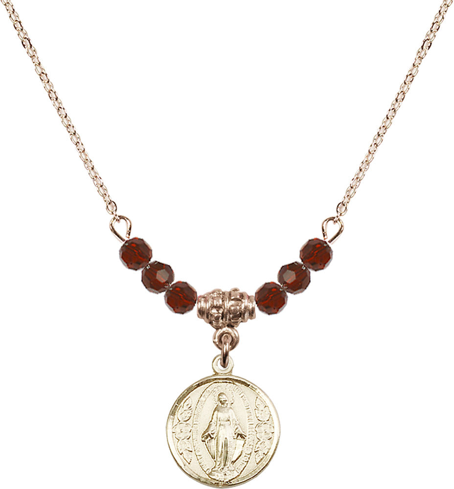 14kt Gold Filled Miraculous Birthstone Necklace with Garnet Beads - 0601