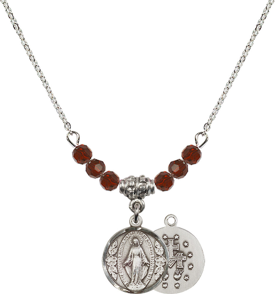 Sterling Silver Miraculous Birthstone Necklace with Garnet Beads - 0601