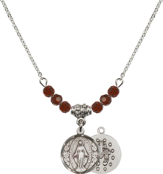 Sterling Silver Miraculous Birthstone Necklace with Garnet Beads - 0601