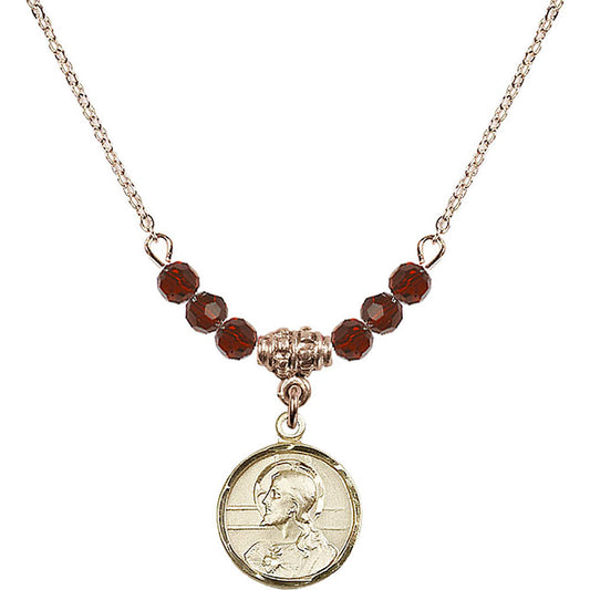 14kt Gold Filled Scapular Birthstone Necklace with Garnet Beads - 0601