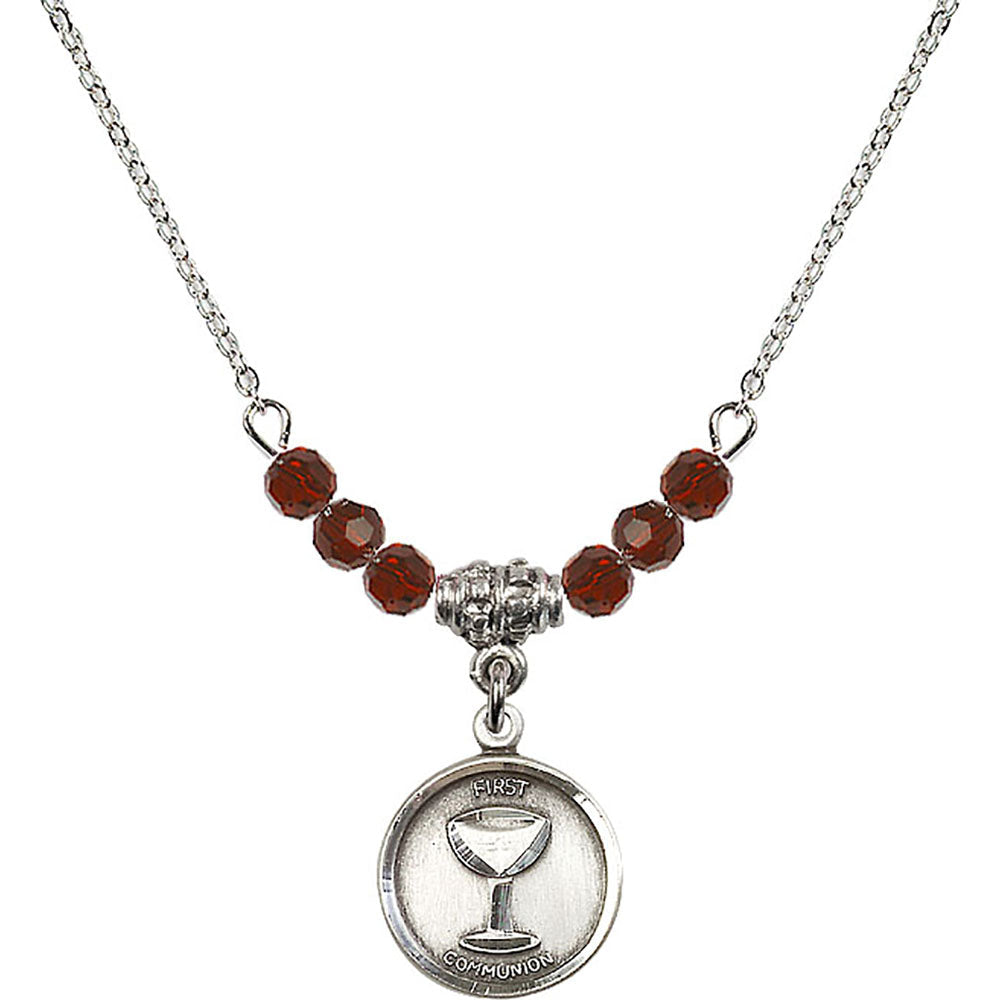 Sterling Silver Communion Birthstone Necklace with Garnet Beads - 0601