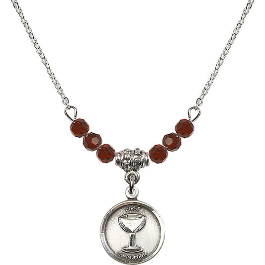 Sterling Silver Communion Birthstone Necklace with Garnet Beads - 0601