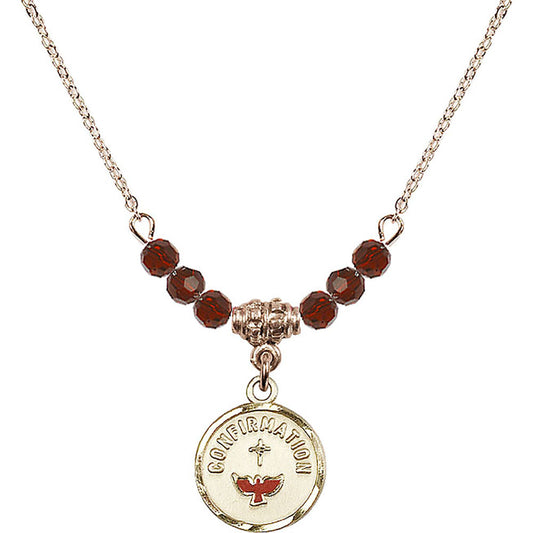 14kt Gold Filled Confirmation Birthstone Necklace with Garnet Beads - 0601