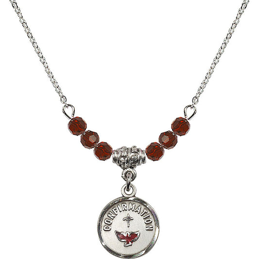 Sterling Silver Confirmation Birthstone Necklace with Garnet Beads - 0601