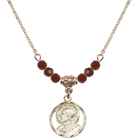 14kt Gold Filled Scapular Birthstone Necklace with Garnet Beads - 0611