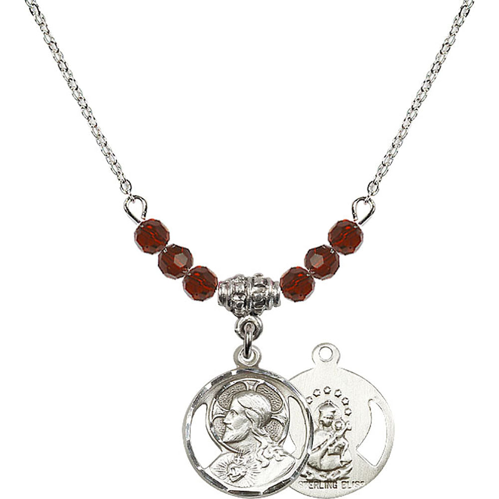 Sterling Silver Scapular Birthstone Necklace with Garnet Beads - 0611