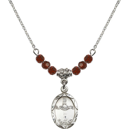 Sterling Silver Baptism Birthstone Necklace with Garnet Beads - 0612