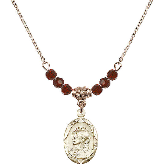 14kt Gold Filled Scapular Birthstone Necklace with Garnet Beads - 0612