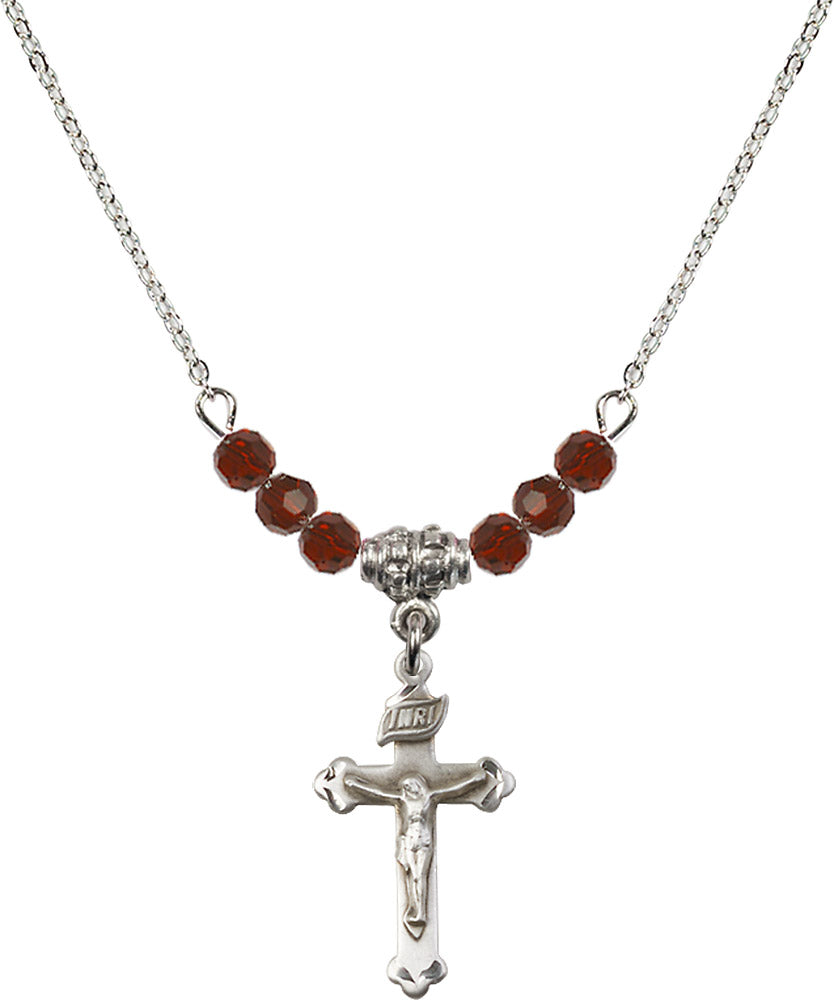 Sterling Silver Crucifix Birthstone Necklace with Garnet Beads - 0669