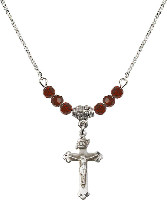 Sterling Silver Crucifix Birthstone Necklace with Garnet Beads - 0669