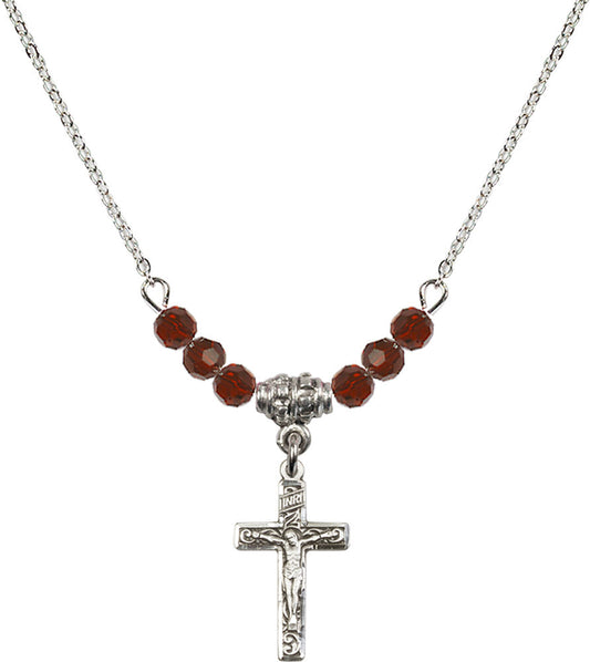 Sterling Silver Crucifix Birthstone Necklace with Garnet Beads - 0672
