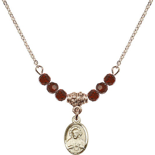 14kt Gold Filled Scapular Birthstone Necklace with Garnet Beads - 0702