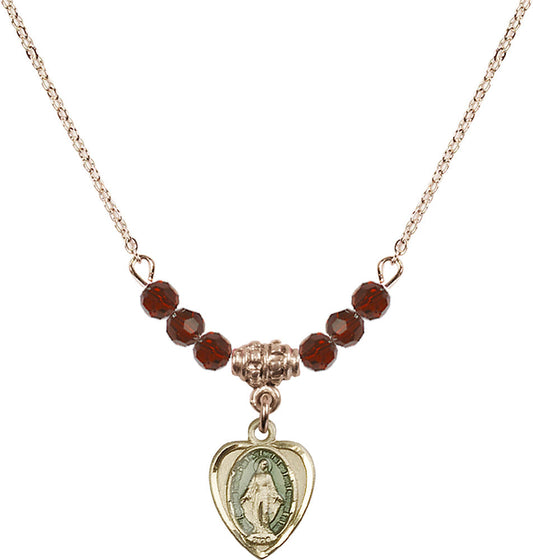 14kt Gold Filled Miraculous Birthstone Necklace with Garnet Beads - 0706