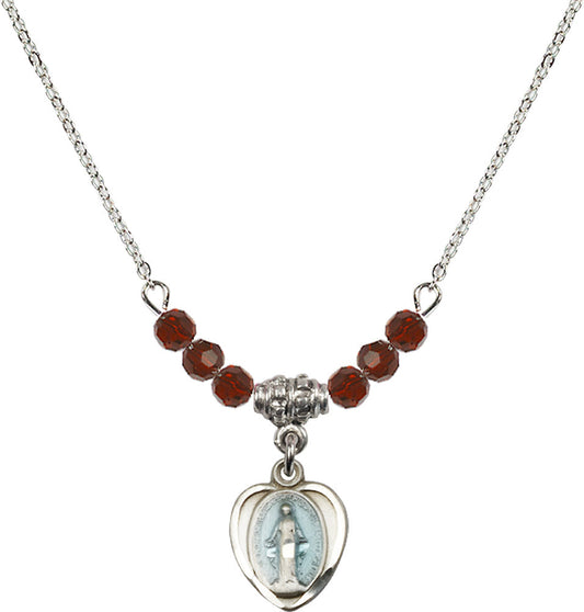 Sterling Silver Miraculous Birthstone Necklace with Garnet Beads - 0706