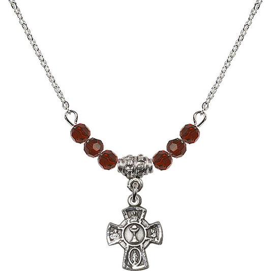 Sterling Silver 5-Way / Chalice Birthstone Necklace with Garnet Beads - 0845