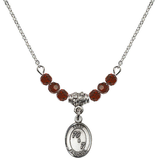 Sterling Silver First Penance Birthstone Necklace with Garnet Beads - 0967