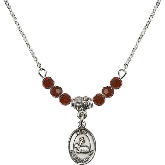 Sterling Silver First Reconciliation Birthstone Necklace with Garnet Beads - 0968