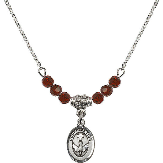 Sterling Silver Confirmation Birthstone Necklace with Garnet Beads - 0973