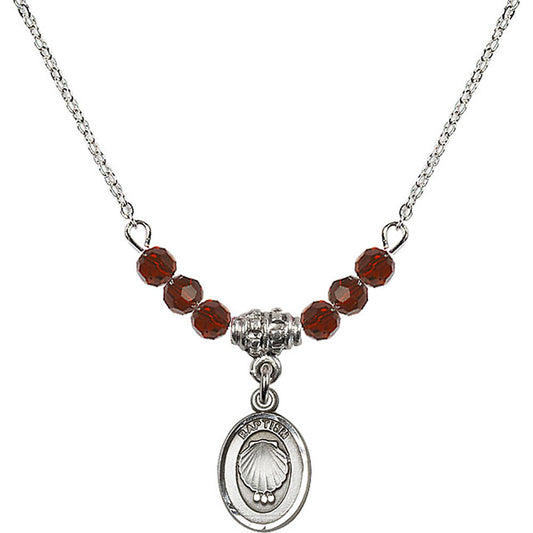 Sterling Silver Baptism Birthstone Necklace with Garnet Beads - 0974