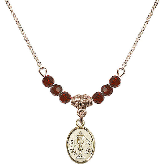 14kt Gold Filled Chalice Birthstone Necklace with Garnet Beads - 0975