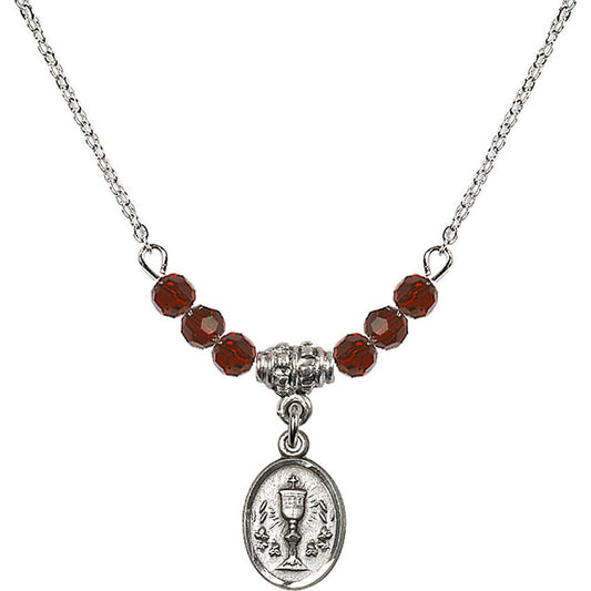 Sterling Silver Chalice Birthstone Necklace with Garnet Beads - 0975