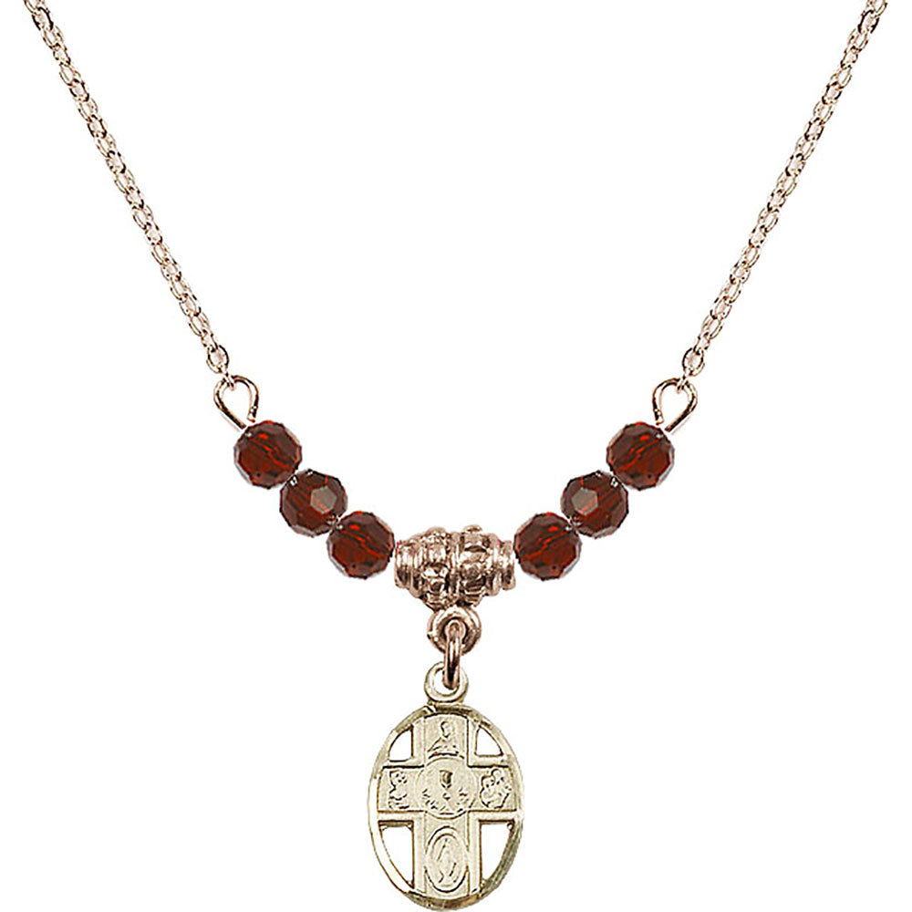 14kt Gold Filled 5-Way / Chalice Birthstone Necklace with Garnet Beads - 0979