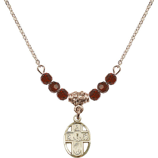 14kt Gold Filled 5-Way / Chalice Birthstone Necklace with Garnet Beads - 0979