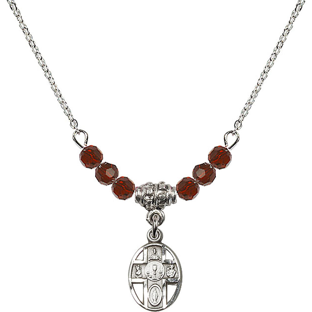 Sterling Silver 5-Way / Chalice Birthstone Necklace with Garnet Beads - 0979