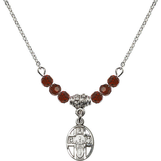 Sterling Silver 5-Way / Chalice Birthstone Necklace with Garnet Beads - 0979