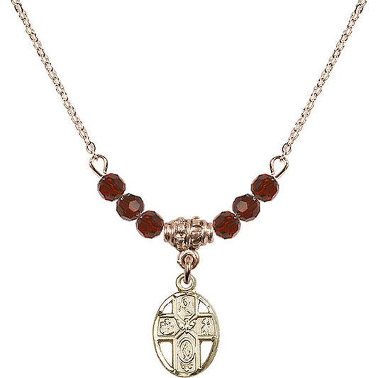 14kt Gold Filled 5-Way Birthstone Necklace with Garnet Beads - 0980