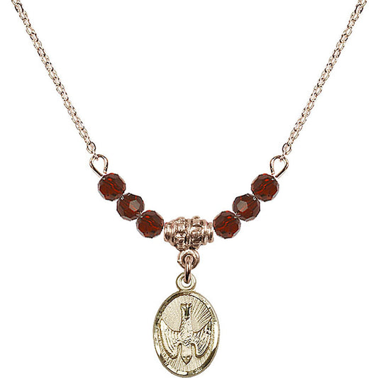 14kt Gold Filled Holy Spirit Birthstone Necklace with Garnet Beads - 0982