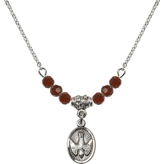 Sterling Silver Holy Spirit Birthstone Necklace with Garnet Beads - 0982