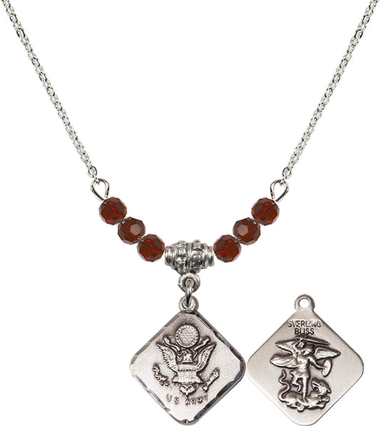 Sterling Silver Army Diamond Birthstone Necklace with Garnet Beads - 1180