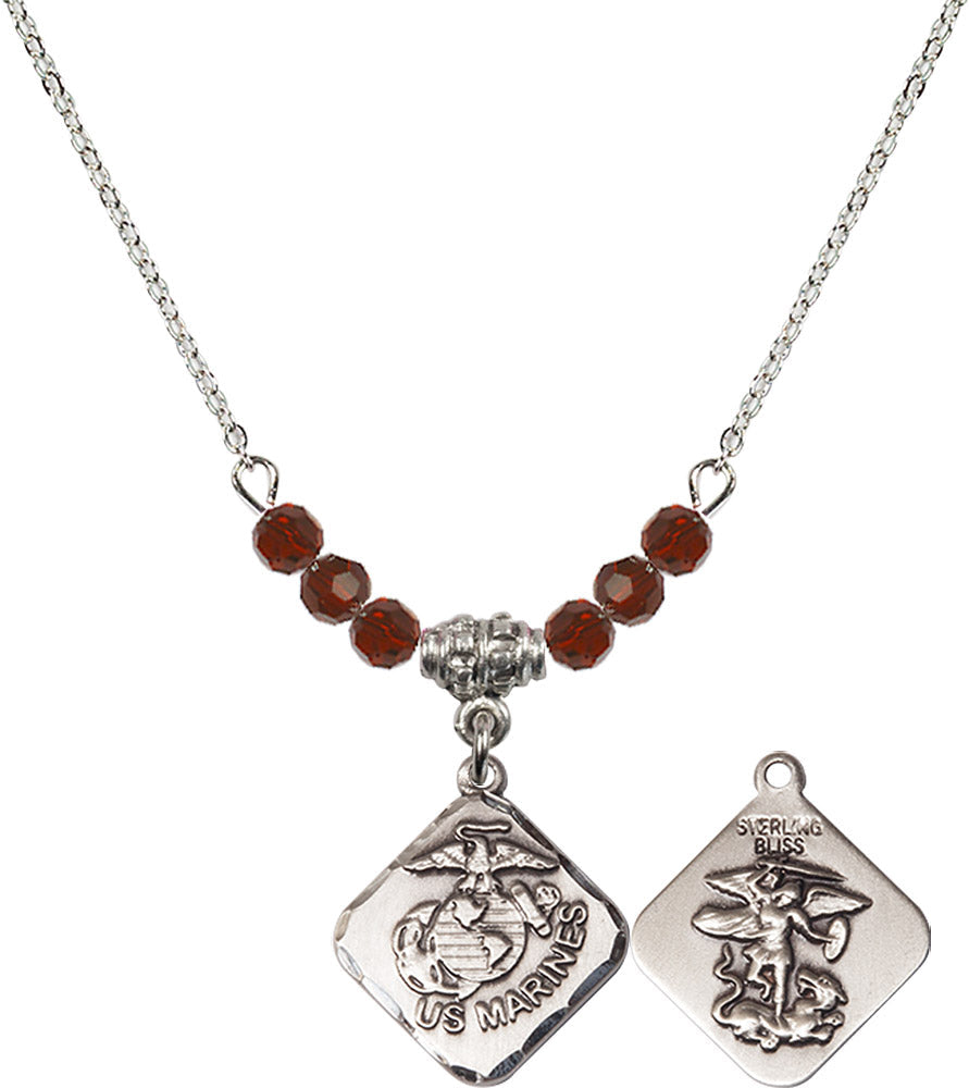 Sterling Silver Marines Diamond Birthstone Necklace with Garnet Beads - 1180