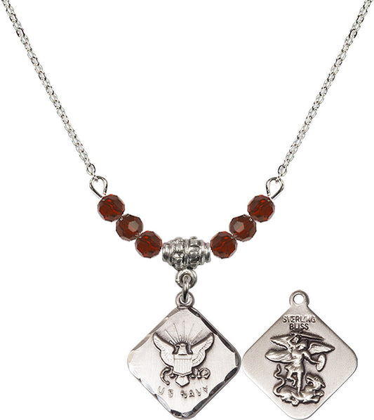 Sterling Silver Navy Diamond Birthstone Necklace with Garnet Beads - 1180